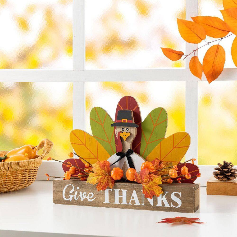 11.75 In. L Thanksgiving Wooden Turkey Table Decor