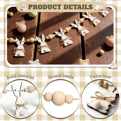 Bunny Garland with Wood Beads, 6.5Ft