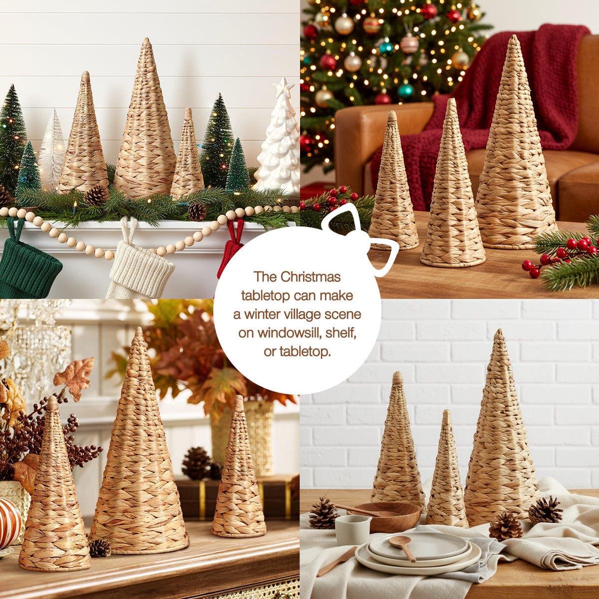 Wicker Tabletop Christmas Trees, 3Pc (Natural)