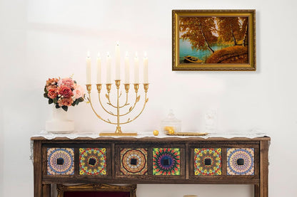9-Branch Gold Menorah Candle Holder