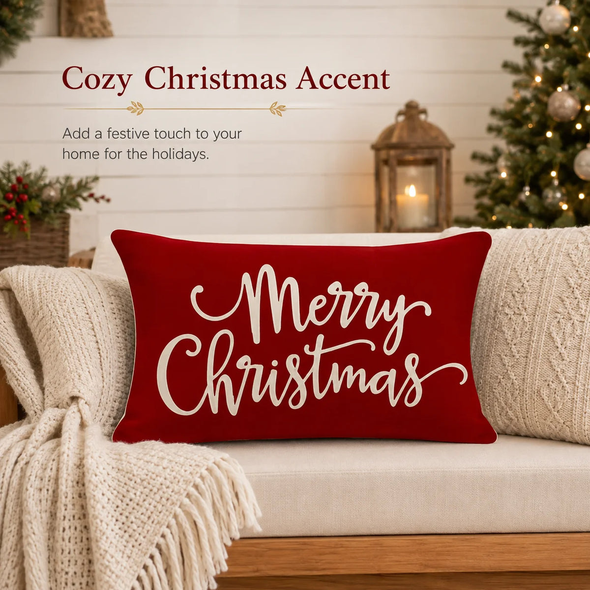 Red Farmhouse Christmas Pillow Cover, 12X20