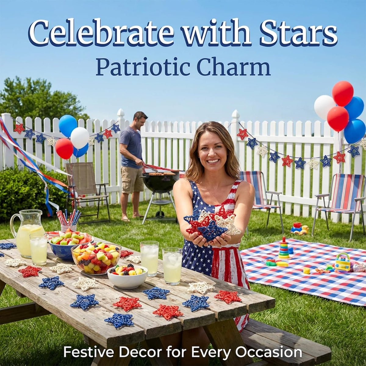 Rattan Star Garland, 21Pc
