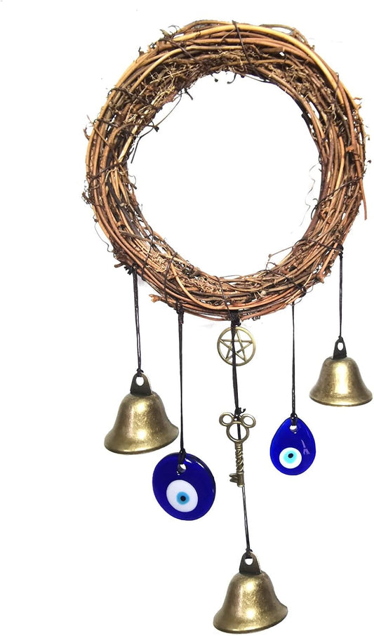 Witch Bells for Door Knob Protection,Witchy Wicca Decor Clear Negative Energies with Blue Evil Eyes for Home Garden Courtyard Decor Protection