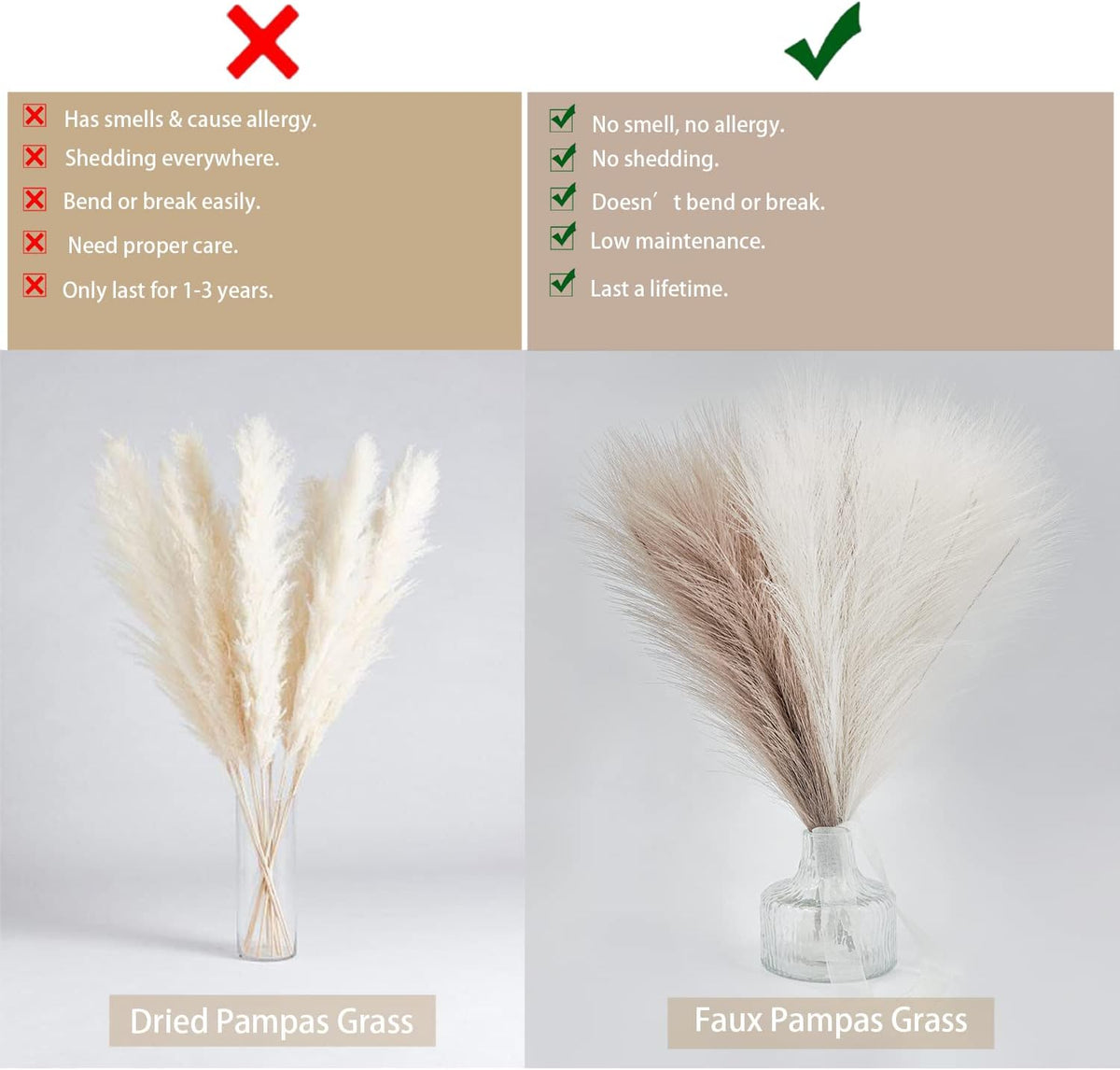 Faux Pampas Grass Decor, 6 Stems