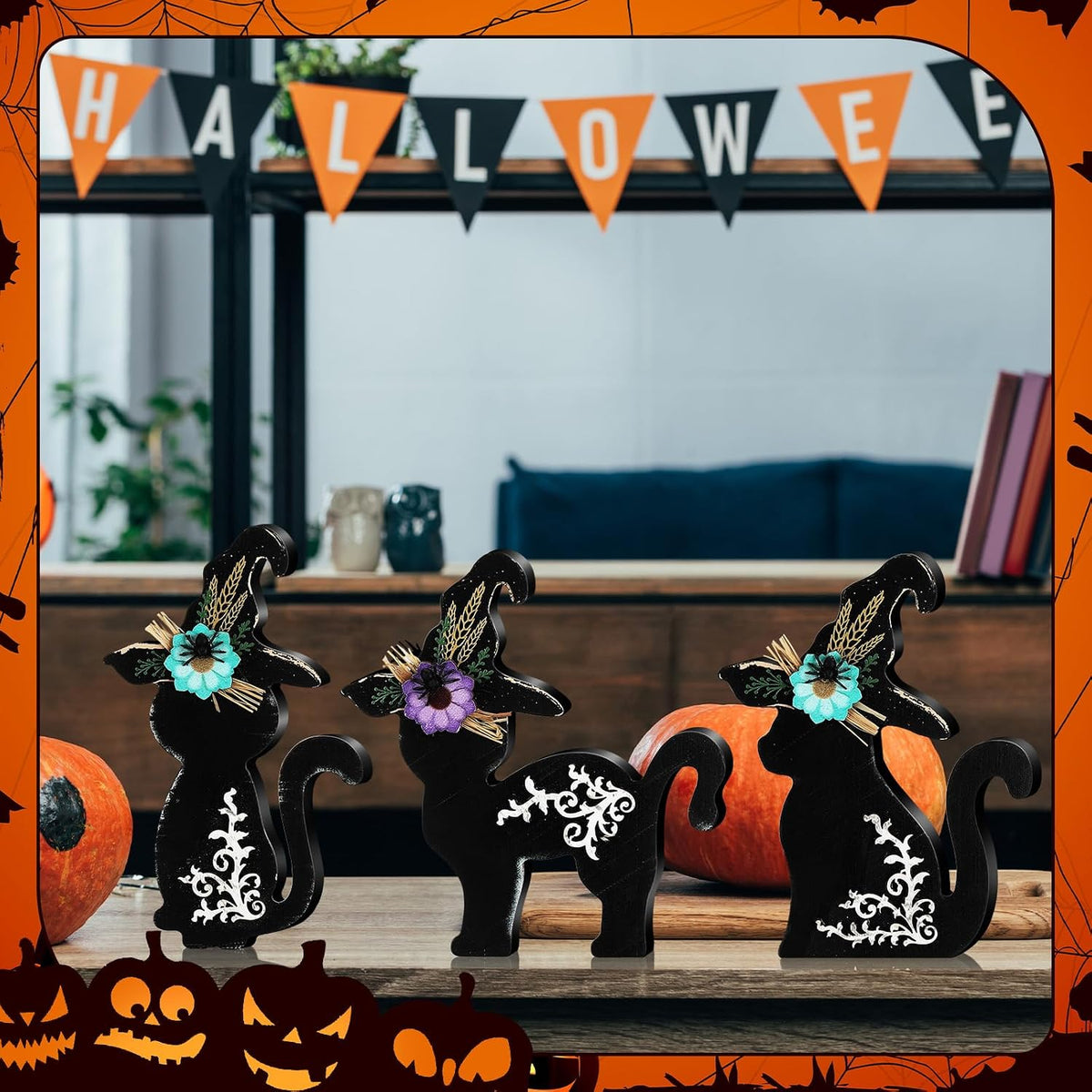 Rustic Farmhouse Black Cat Trio