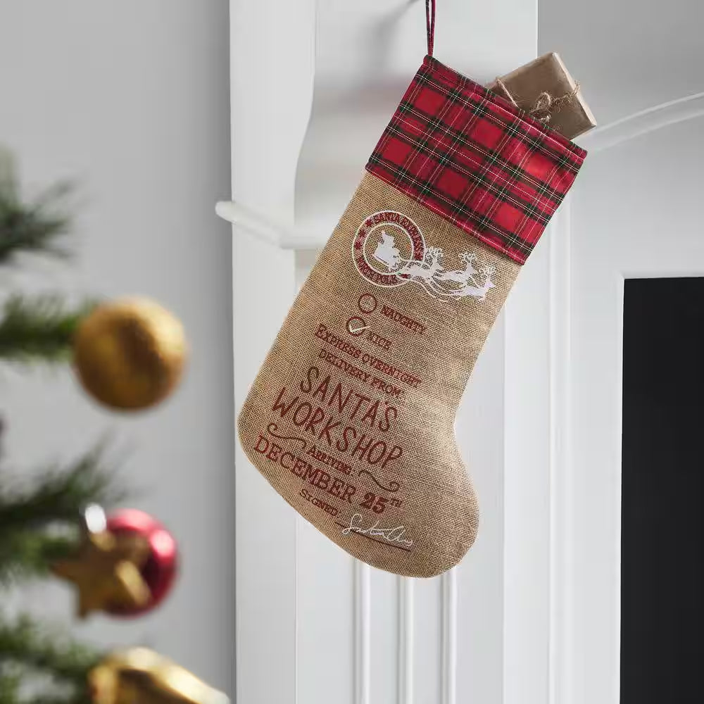 Country Black Santa'S Workshop Christmas Stocking, 20 In.