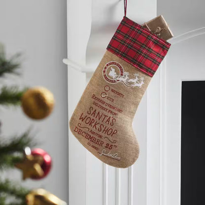 Country Black Santa'S Workshop Christmas Stocking, 20 In.