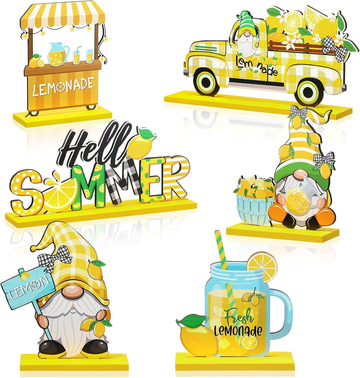 Lemon Gnome Tiered Tray Decor, 6Pc