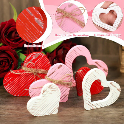 Wooden Hearts Tiered Tray Decor, Set of 6