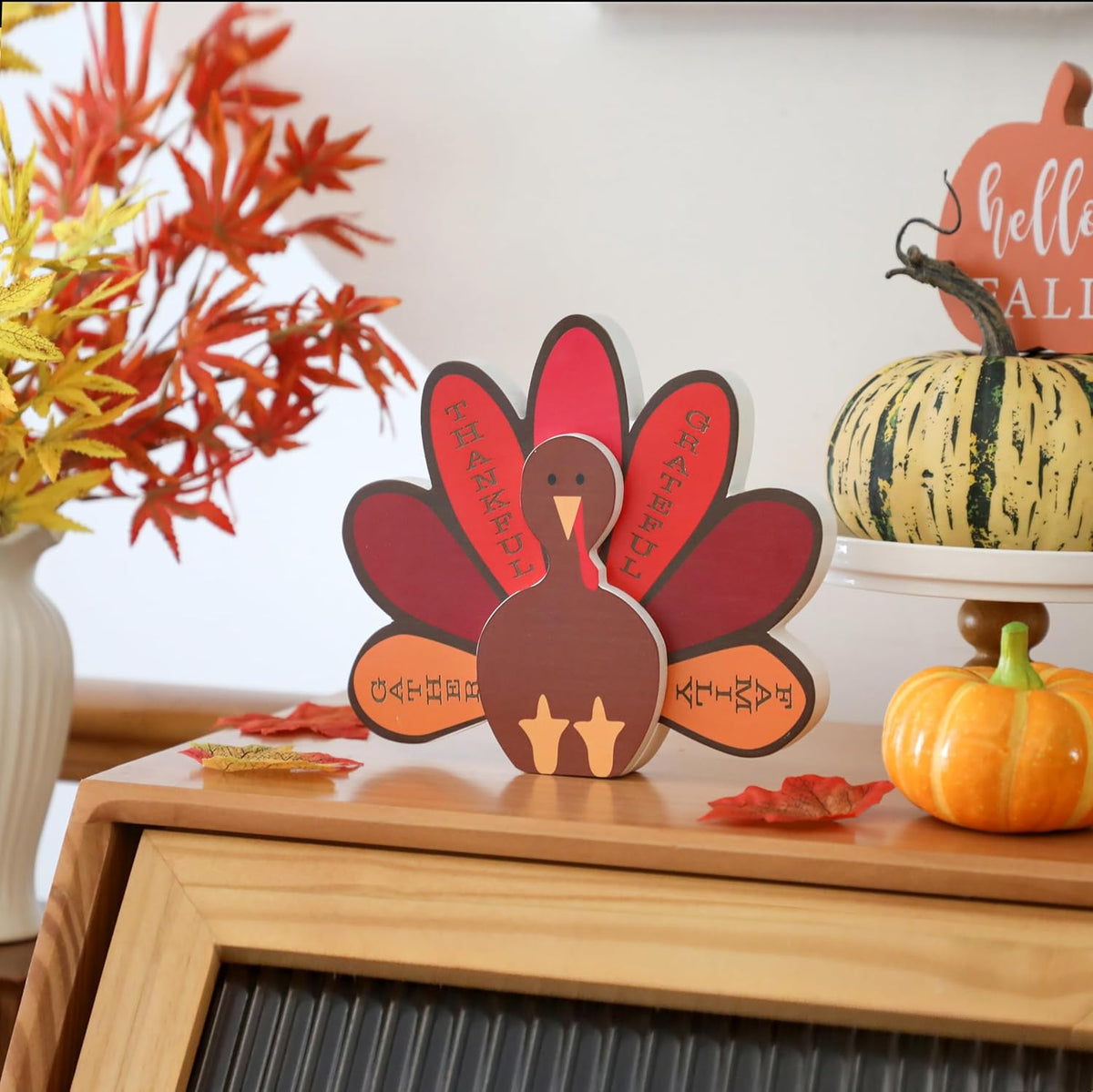 Wooden Standing Turkey with Thankful Sign