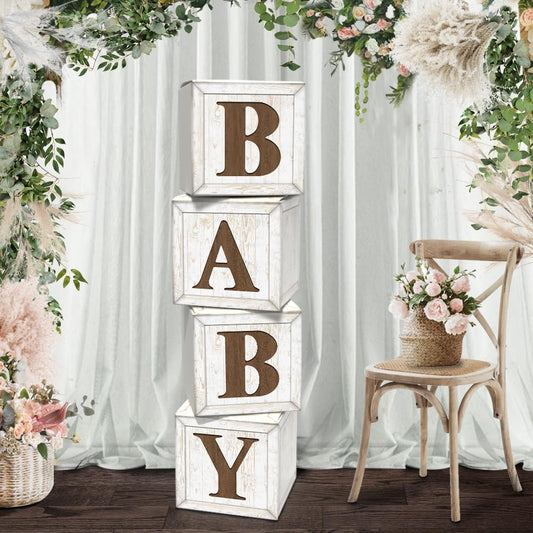 Baby Shower Wood Grain Centerpiece Boxes