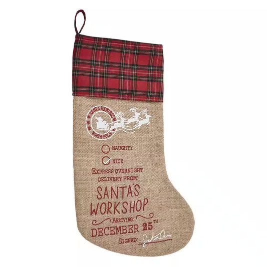 Country Black Santa'S Workshop Christmas Stocking, 20 In.
