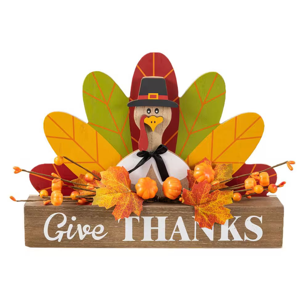 11.75 In. L Thanksgiving Wooden Turkey Table Decor